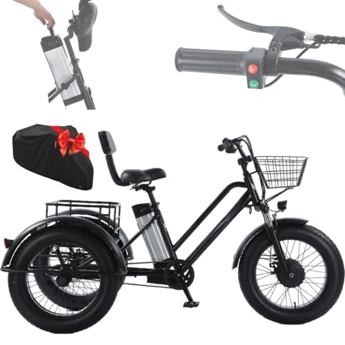 WuXQuuzlh Triciclo Electrico Adulto, Ruedas Anchas de 20 Pulgadas, Cestas De Almacenamiento Delanteras Y Traseras, Faros LED, Eléctrico de 3 Ruedas para Uso Diario