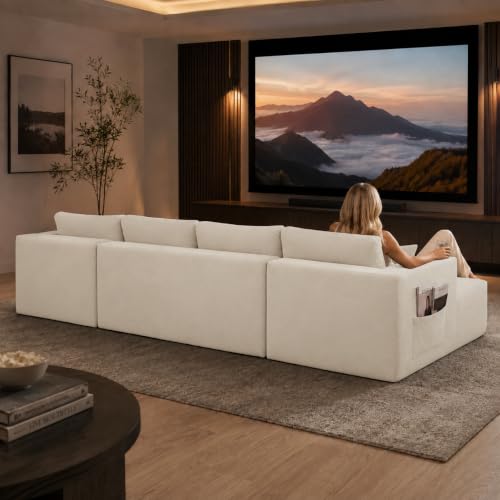 Image of KCGKCG 132 inch U Shaped Chenille Cloud Couch - No Assembly Required, Beige