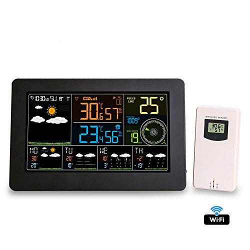WiFi Wetterstation, digital, Wecker, Thermometer, Hygrometer, Wettervorhersage Wind, Barometer, Richtung