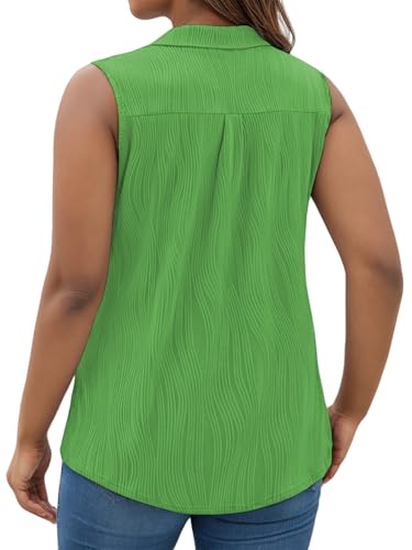 DOLNINE Womens-Plus-Size-Summer-Tank-Tops Dressy V Neck Collared Polo Shirts Casual Sleeveless Tunics Trendy Textured Blouses2