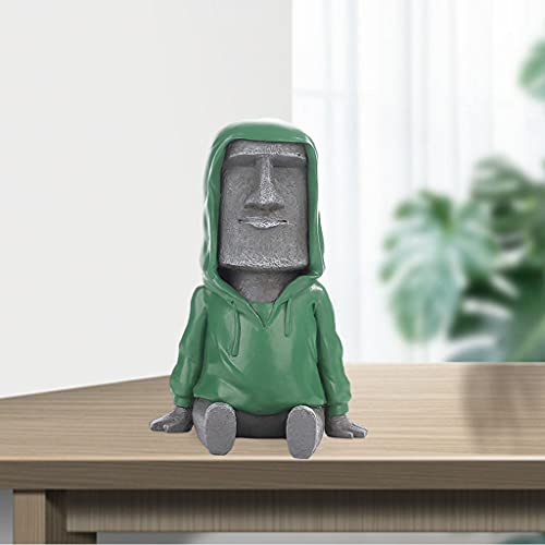 Fenteer 1PC Resin Easter Island Statue Decor Massive Megalith Retro Style Roman Moai Head Sculpture for Bedroom Desktop Ornament, Gray F - Thumbnail 4