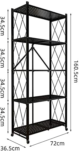 منظم معدني بسلك متعدد الارفف قابل للطي للمطبخ - عجلات 4 بوصة - 5 ارفف، أسود