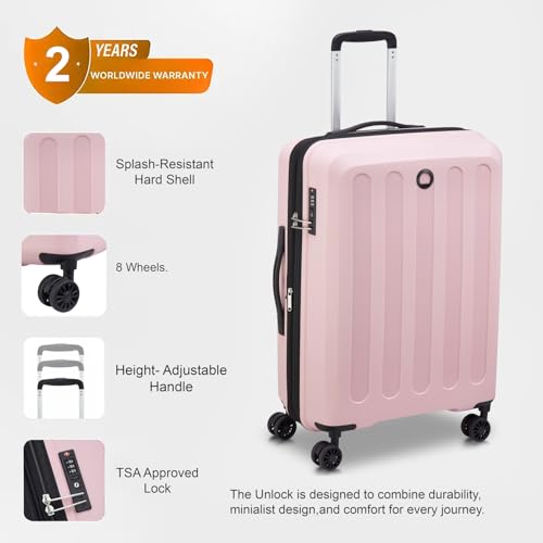 Image of DELSEY PARIS Unlock 66 CM Medium Check-in Polypropylene 8 Wheels Pink and Expandable with Global Warranty 2 Years Hard-Sided Trolley Bag /Suitcase /Luggage /Lightweight