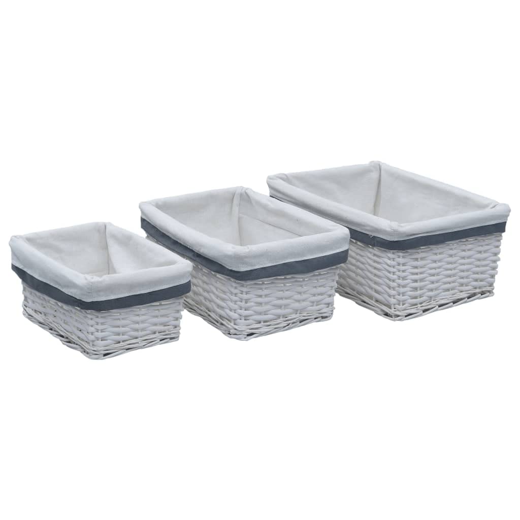 Paniers gigognes en saule blanc : rangement rectangulaire premium
