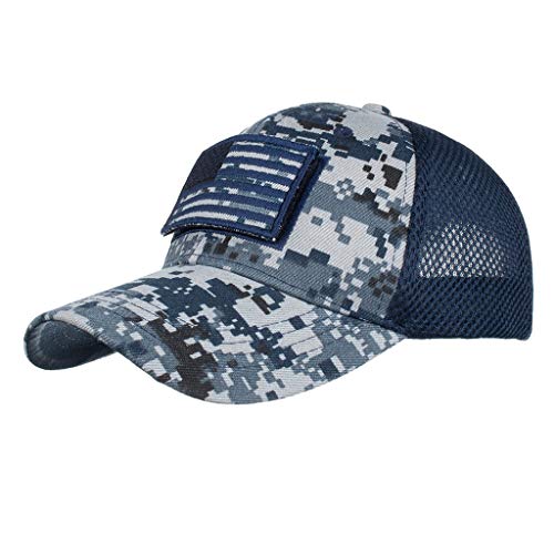 The Sox Market Camouflage Constructed Trucker Special Tactical Operator Forces USA Flag Patch Baseball Cap (Digital Navy)
