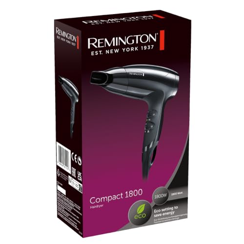 Remington Sèche-cheveux de voyage [Ultra Compact] Compact (1800W, idéal pour les déplacements, Précis, 3 températures/ 2 vitesses, réglage Eco, concentrateur) D5000