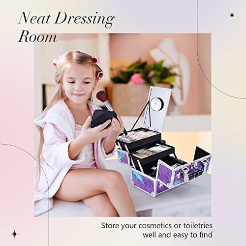 Joligrace Makeup Train Case Unicorn Style Cosmetic Organizer Box Lockable With Mirror & Brush Pocket