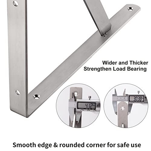 Image of YUMORE Shelf Bracket 20 inch, Max Load: 550lb, Heavy Duty Stainless Steel Solid Shelf Support Corner Brace Joint Right Angle L Bracket, Pack of 2 | Stainless Steel, 550 LB Load Capacity, Reinforced Triangle Design, Easy Installation, Indoor & Outdoor Use