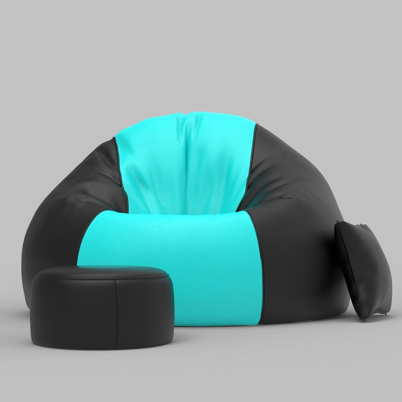 Image of Biggie Bean Bag with Beans Filled 5XL Bean Bag Sofa with Free Cushion and Footrest - Official : SplitShade Sofa Sofa Combo (Matching Color : Solids, Teal Black)
