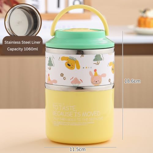 Image of 1060ml Insulated Stainless Steel Lunch Box for Kids & Adults | Leakproof Thermal Food Jar | Hot & Cold Tiffin Box with Handle | BPA-Free Food Container for School, Office & Travel