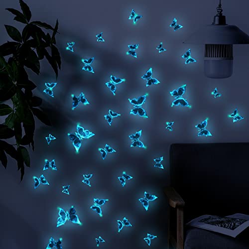 48 Pieces Glow In The Dark Butterfly Wall Decals Blue Luminous Butterfly Wall Stickers Wall Art Butterfly Decor Diy Wall Decals For Kids Girls Bedroom Bathroom Decorations #TOP3