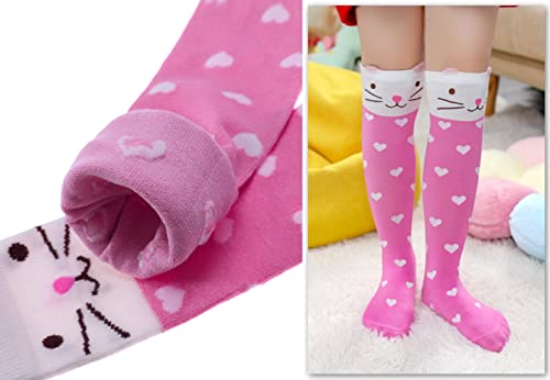 POEATEZO 3-12 Years Girls Knee High Socks Kids Funny Animal Pattern Warm Cotton Long Tall Boot Socks 6 Pairs4
