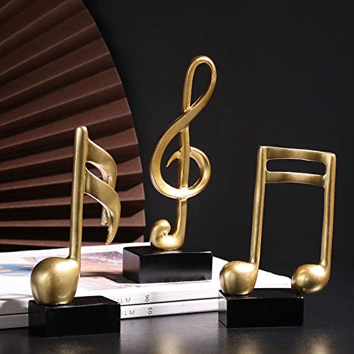 Estatua musical de notas 3 piezas color dorado miniatura 3