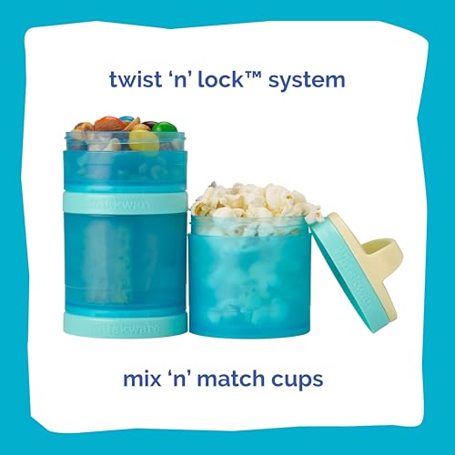 Image of Whiskware Stackable Snack Containers for Kids and Toddlers, 3 Stackable Snack Cups for School and Travel, Tan /Blue /Blue