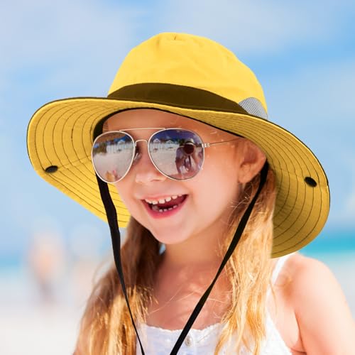 Syhood 2 Pcs Toddler Girl Summer Sun Hat Wide Brim Beach Bucket Cap for Girl Ponytail Foldable UV Protection Hat for Beach3