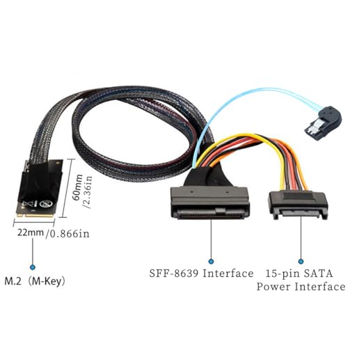Cable M.2 M-Key SFF-8643 a U.2 SFF-8639 con SATA 15Pin, 7Pin 0.5m miniatura 2
