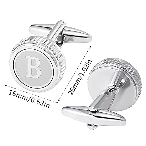 Hhgee 2 Pairs Cufflinks For Men Personalized Initial Stainless Steel Tuxedo Shirt Cuff Links Set Letter Alphabet A-Z Gift Product Name (B) #TOP5