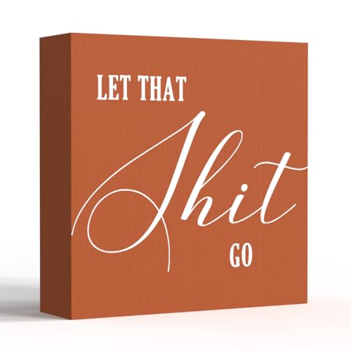 Funny Bathroom Sign, Orange Wood Box Decor for Half Bathroom, Humorous Farmhouse Shelf & Desktop Sign for Home or Office