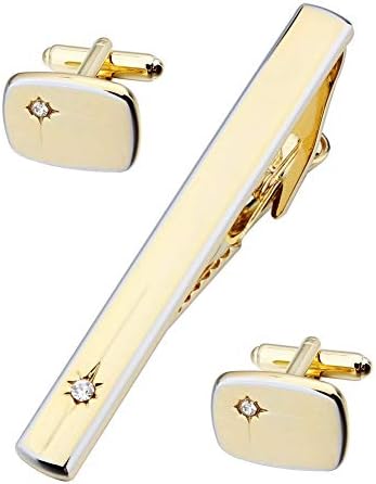 HAWSON Gold Tie Clip for Men, 2 inch /2.5inc Tie Clip with Set for Men's Necktie, Cufflinks with Tie Clip Set for Men, Tie Bar Clip Set Gift Set for Father, Brother, Husband