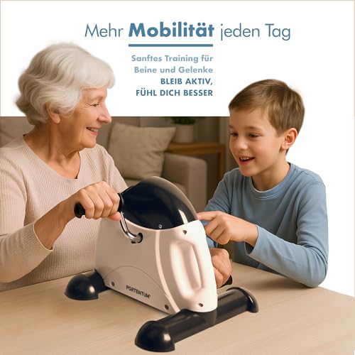 PORTENTUM Pedaltrainer für Senioren mit LCD-Display 6 Funktionen – Beintrainer im Sitzen kompakt mit einstellbarem Widerstand und Tragegriff – Tragbares Design als Mini Heimtrainer für Zuhause