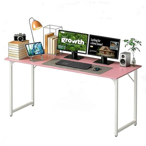 Image of BestOffice Computer Desk,Home Office Desk, Modern Simple Style for Home Office Study Writing (Pink, 55 Inch)