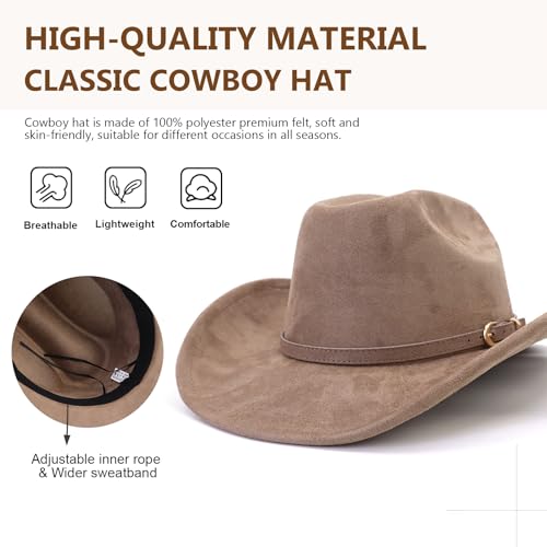 Image of Cowboy Hat Cowgirl Hat Men's & Women's Wide Brim Felt Fedora Hat with Buckle Belt Western Cowboy Hat for Women