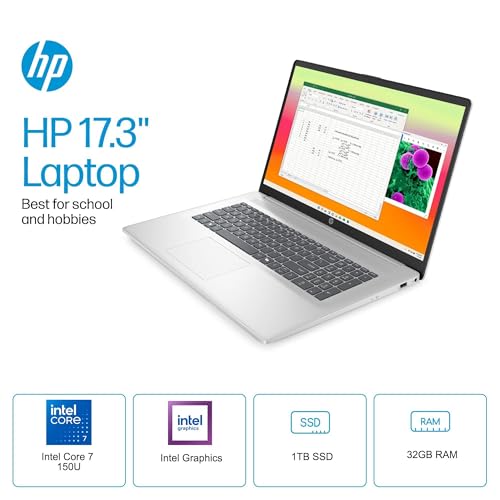 Image of HP 17 inch Touchscreen Laptop (17.3 inch HD+, Intel 10-Core i7 150U (> Ultra 5 125U), 32GB RAM, 1TB SSD) for Business, Home, Students, Narrow Bezel, Webcam, Fast Charge, Wi-Fi 6, Win 11 Home w /Copilot