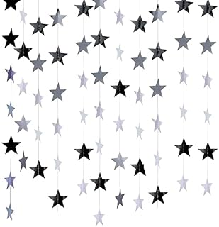 NITAIUN 65 Feet Reflective Star Paper Garland Sparkling Star Bunting Banner for Birthday Holiday Wedding Anniversary Theme Party Supplies and Home Deco, Reflective Banner Backdrop, 2.76Inches(Silver)