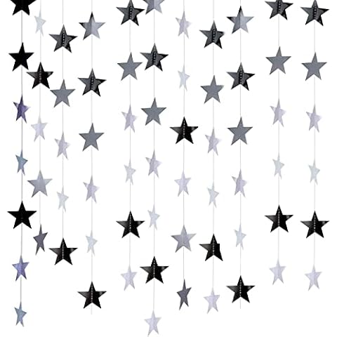 NITAIUN 65 Fuß Stern Papier Girlande Deko, Papiergirlande mit Silberenem Reflective, Hängend Sterngirlande, Dekorationen für Geburtstag Festival Kindergeburtstag Hochzeit Weihnachten Party,20M(Silber) Cover