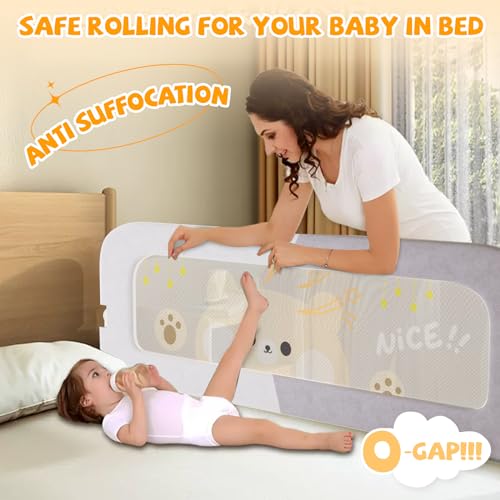 Image of Bed Guard Rail for Toddlers - 60 inches Lift Foldable Toddler Bed Rails for Kids - Safety Baby Bed Rail Guard with Reinforced - Great Fit for Kids Twin Double, Full Size, Queen, King Size Bed
