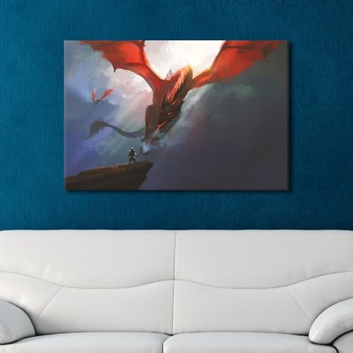 Impression sur toile dragon 60x90 cm encadrée déco moderne
