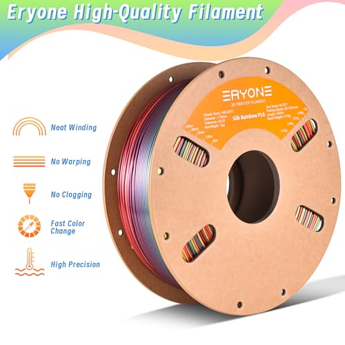 Image of ERYONE Silk Rainbow 3D Printer PLA Filament 1.75 + /- 0.03mm, Shiny Multicolor Filament PLA Fast Color Gradient 1KG(2.2LBS), Palette Rainbow