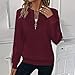 Fall Quarter Zip Pullover Sweaters for Women 2025 Fashion Long Sleeve Round Collared Fitted Ribbed Knit Tops Wine Medium