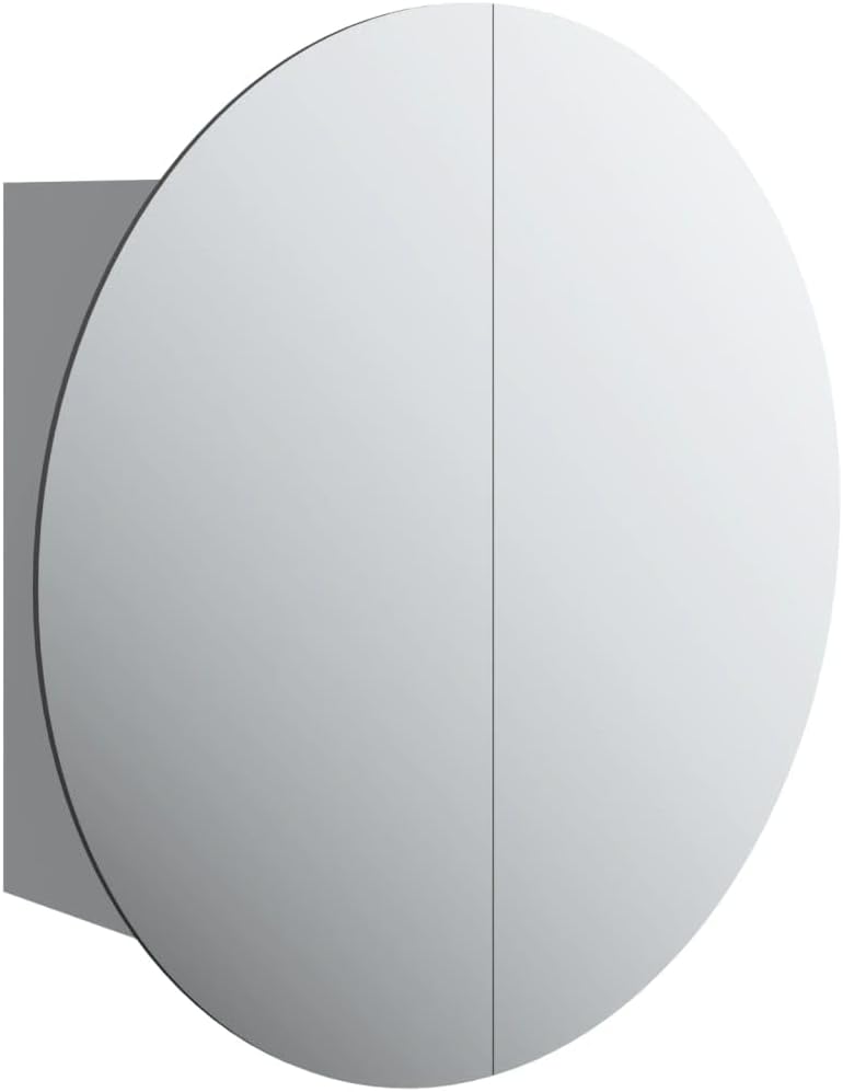 vidaXL Bathroom with Round Mirror and LED Grey 40 x 40 x 17.5