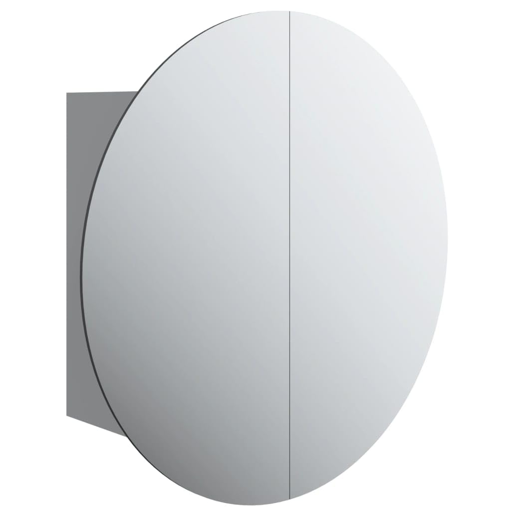 Badezimmerschrank mit LED rundem Spiegel Grau 40x40x17,5 cm Holzwerkstoff Wandbefestigung praktischer Stauraum moderner Look für kleine Badezimmer Gäste WC und Wellnessbereich