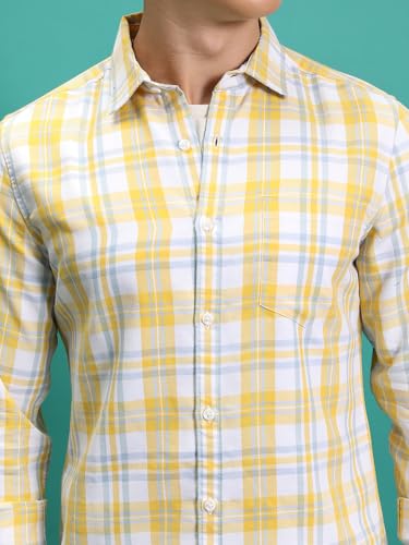 Image of Highlander Men's Slim Fit Checks Shirts | Full Sleeves | Spread Collar | Casual Shirts for Men