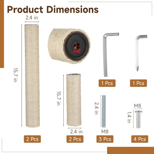 Postes de rascado para gato 4 piezas reposición sisal miniatura 5