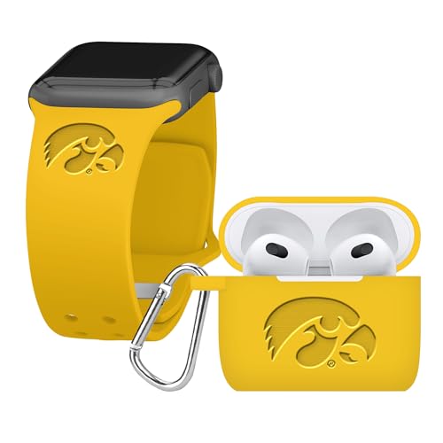 Affinity Bands Iowa Hawkeyes Engraved Silicone Combo Package Compatible with Apple Watch and AirPods Gen 3 (38/40/41mm Yellow)
