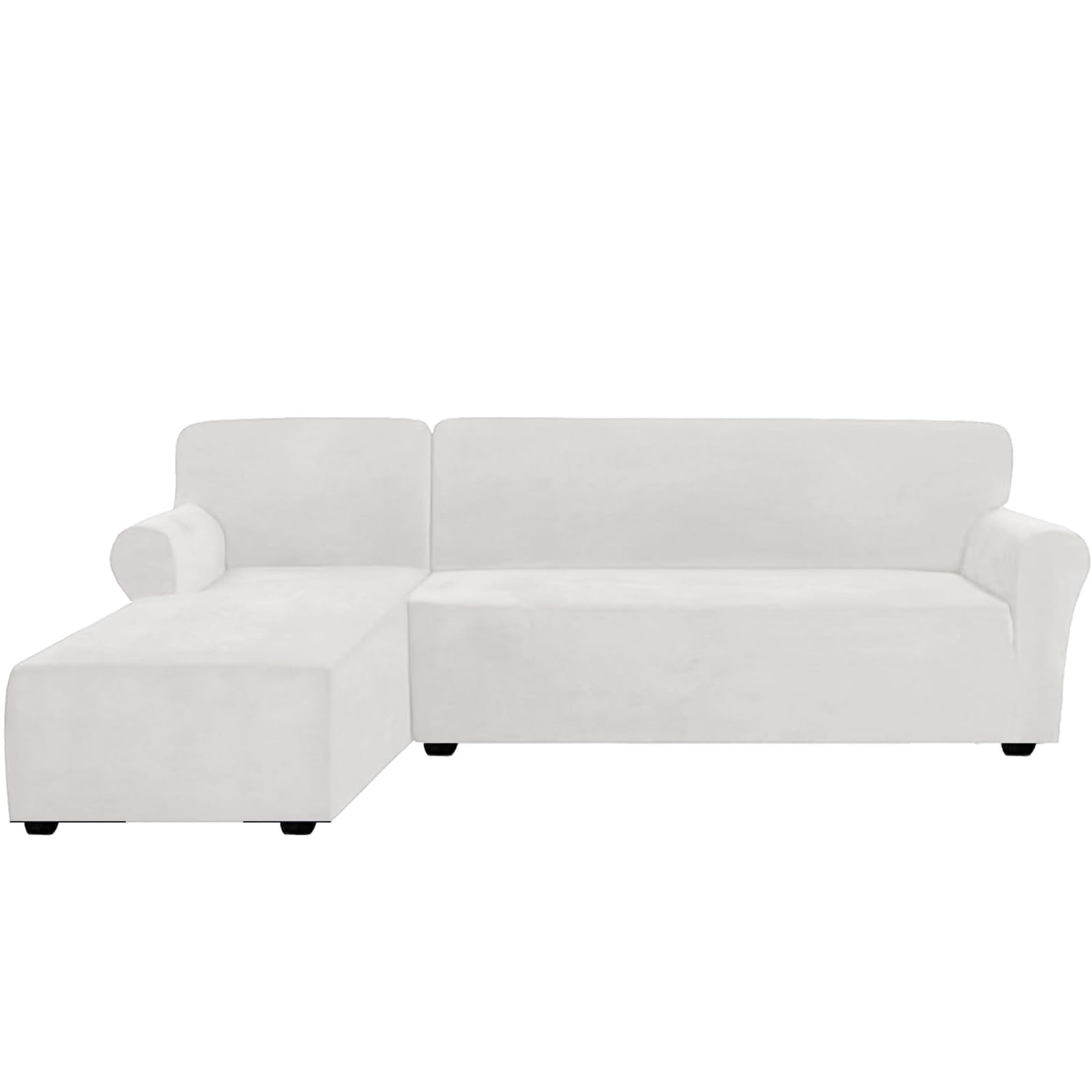 KYJSW L-Shaped Sectional Sofa Cover Velvet Stretch Anti Slip, 2 PCS Sofa Slipcovers, Chaise Longue + Main Sofa (2 Seater or 3 Seater) (White,Left chaise+2 seater)