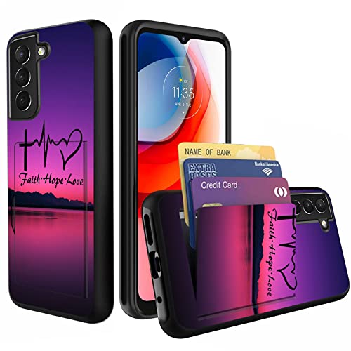 wiaekosef Compatible with Galaxy S23 5G Case,Wallet Case Credit Card Holder Dual Layer Hybrid Shockproof PC + TPU Case Cover for Samsung Galaxy S23 6.1" 2023,Faith Hope Love Heartbeat