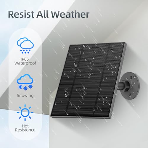 Image of 5W Solar Panel for Security Camera, Solar Panel with Micro USB & USB-C Port for DC 5V Outdoor Rechargeable Battery Camera, IP65 Waterproof, 360 Adjustable Security Mount, 9.8ft Cable (2, Black)