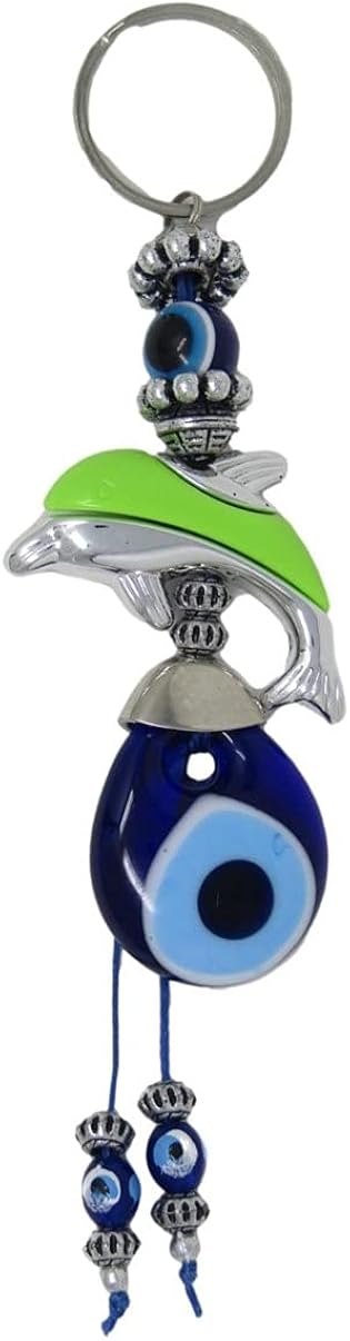 Jeannieparnell 401 - Lucky Dolphin Charm & Lucky Evil Eye Charm Keyring, Mixed, Length 17cm, Width 4.5cm