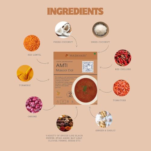Image of Maskhari Ready to Eat Amti Masoor Daal Pack of 2 150g Each Heat and Eat Maharashtrian Masoor Dal Instant Indian Food High Protein No Preservatives Artificial Colors Ready Meal Travel Office Camping