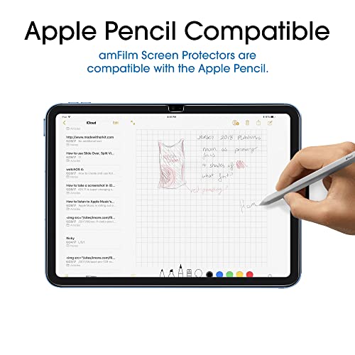amFilm 2-Pack Glass Screen Protector for iPad 11th A16 2025 [11 Inch] / 10th Generation 2022 [10.9 Inch], 9H Tempered Glass Screen Protector, Ultra Sensitive, Face ID & Apple Pencil Compatible by amFilm - Image 5