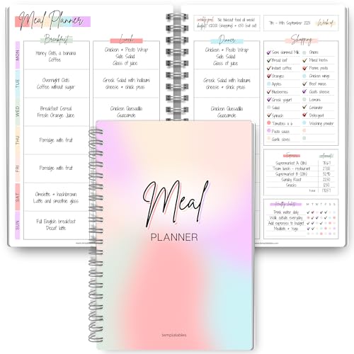 Weekly Meal Planner & Food Diary | Food Journal for Tracking Meals & Shopping Grocery List | Meal Prep Planner | A5 Rainbow