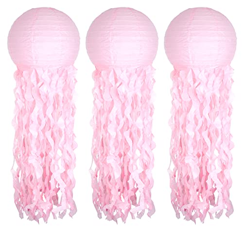 Jellyfish Paper Lantern Hanging Decoration, UNIIDECO Jelly Fish Mermaid Decor for Party, Under The Sea Mermaid Birthday Party Supplies, Ocean Theme Classroom Decorations (Pink)