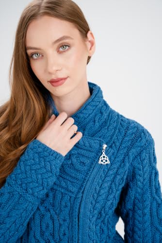 Image of SAOL Irish Cardigan for Women Made of 100% Merino Wool Ireland Sweater Cable Knit Zip Jacket