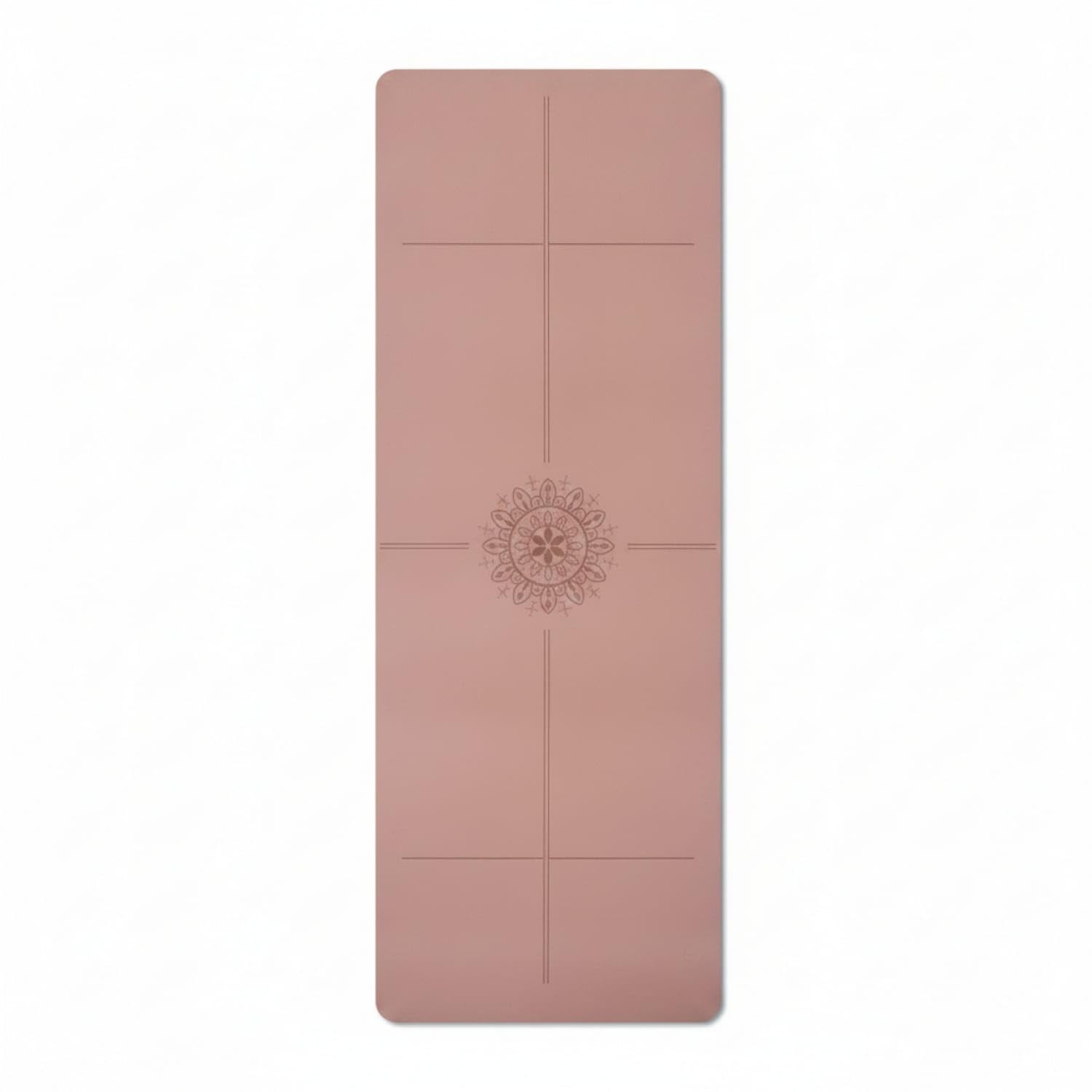 Center Medallion Pattern Exercise Mat Solid Color Alignment Exercise Mat, Light Brown, Double Line-picture-13
