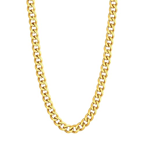 U7 Men Curb Chain Necklace 18K Gold Plated Stainless Steel 6mm Wide Diamond Cut Cuban Link Chain for Women 18