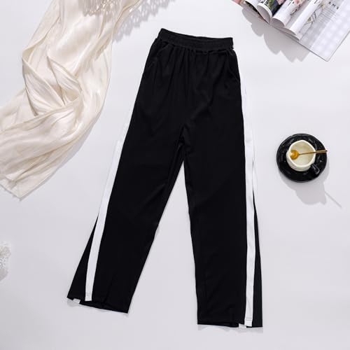 Girls Wide Leg Track Pants Side Stripe Sweatpants Elastic Waist Baggy Pants2